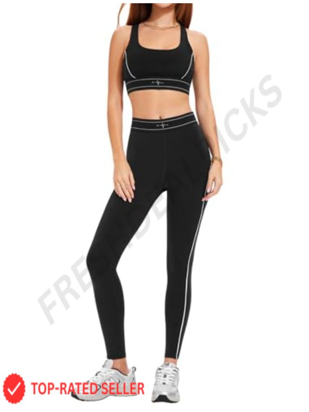 Women 2 Piece Workout Set Contrast Trim Sports Bra High Waist Leggings